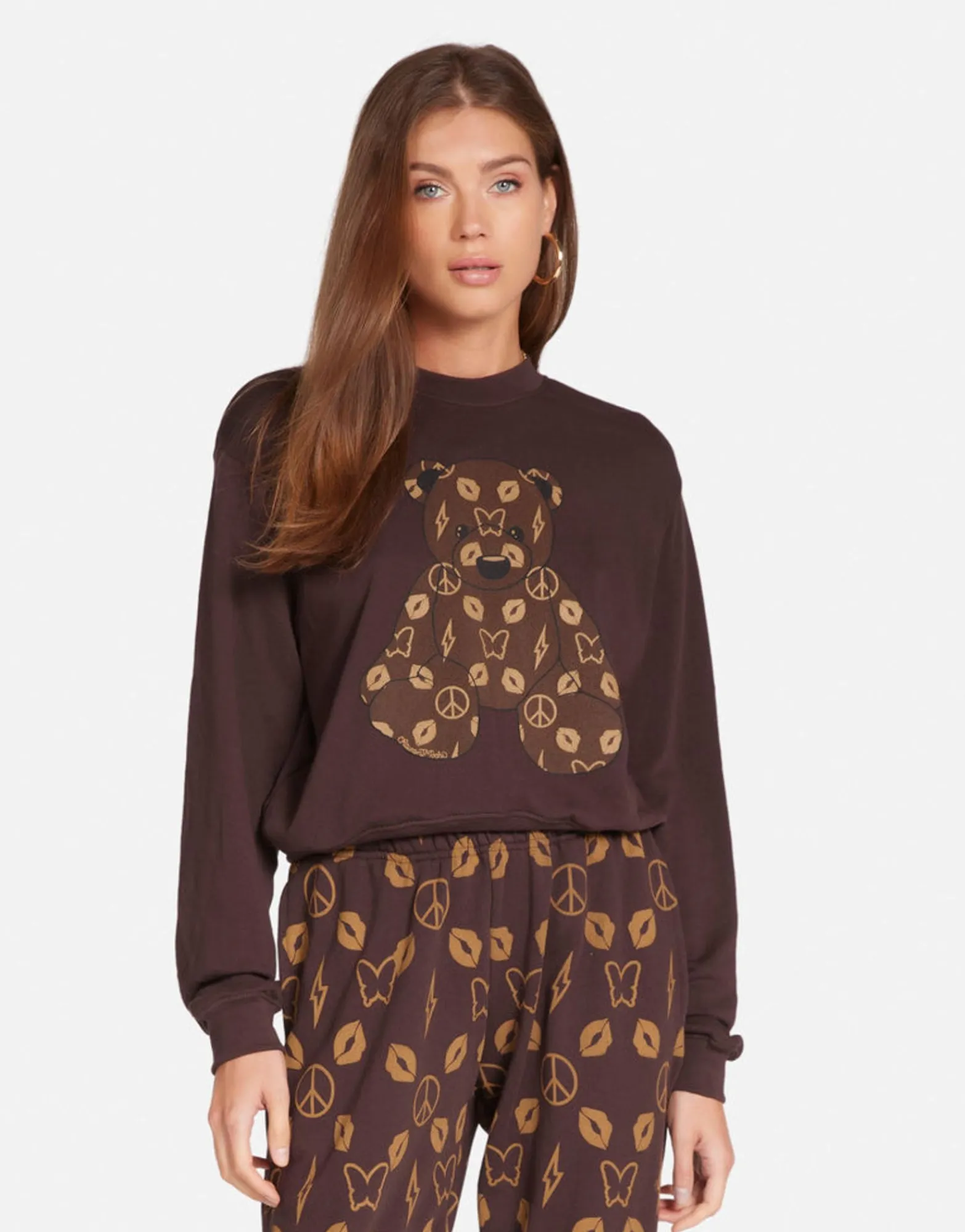 Store Designer Bear Crop Pullover In Brown | Spalding By Women Long Sleeve