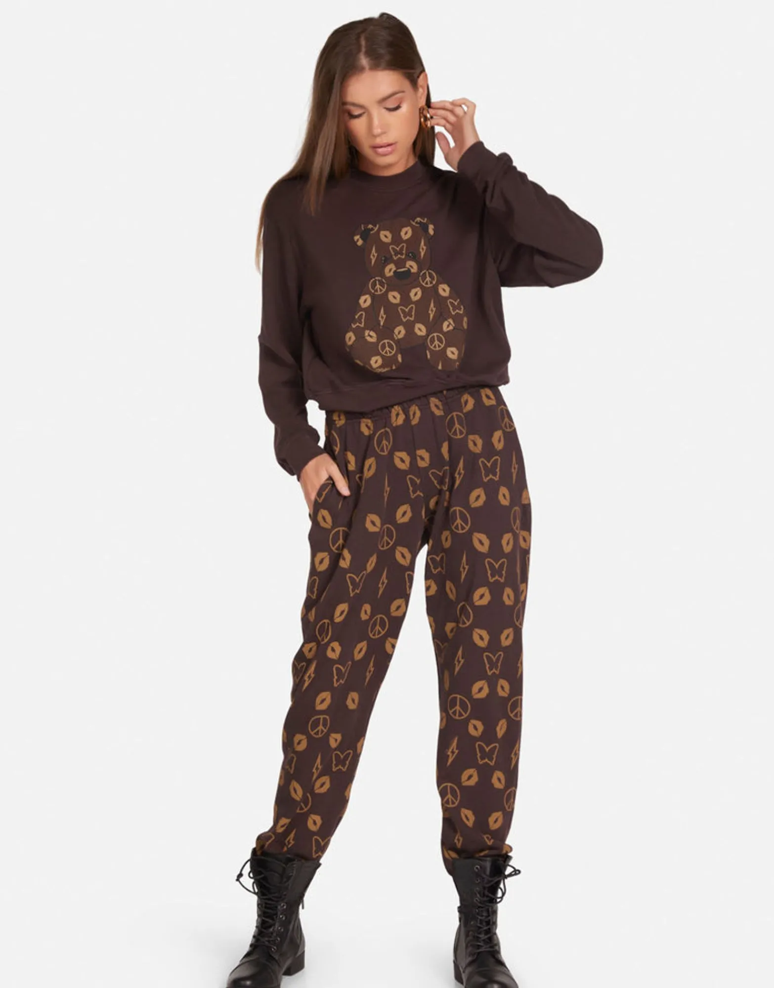 Store Designer Bear Crop Pullover In Brown | Spalding By Women Long Sleeve