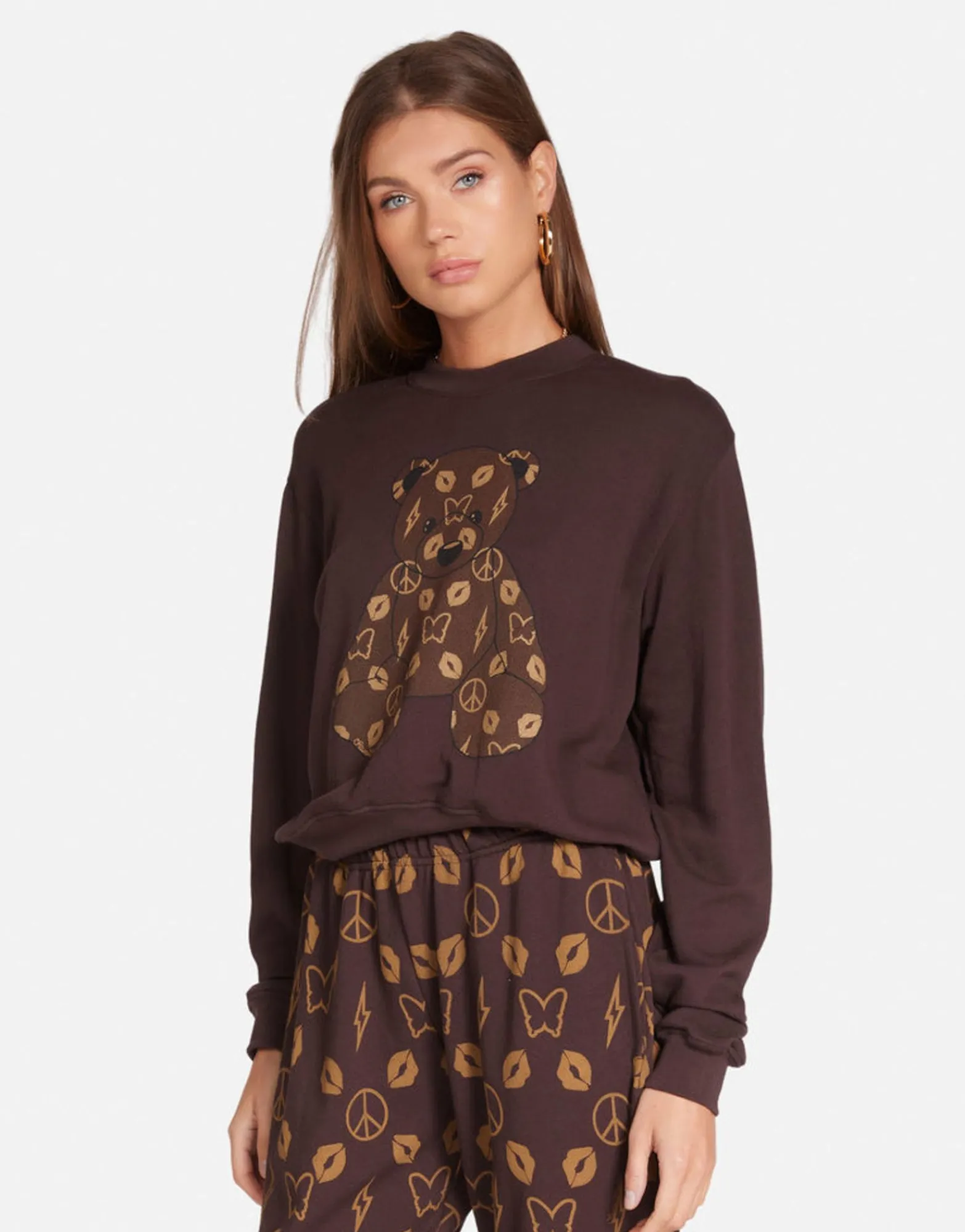 Store Designer Bear Crop Pullover In Brown | Spalding By Women Long Sleeve