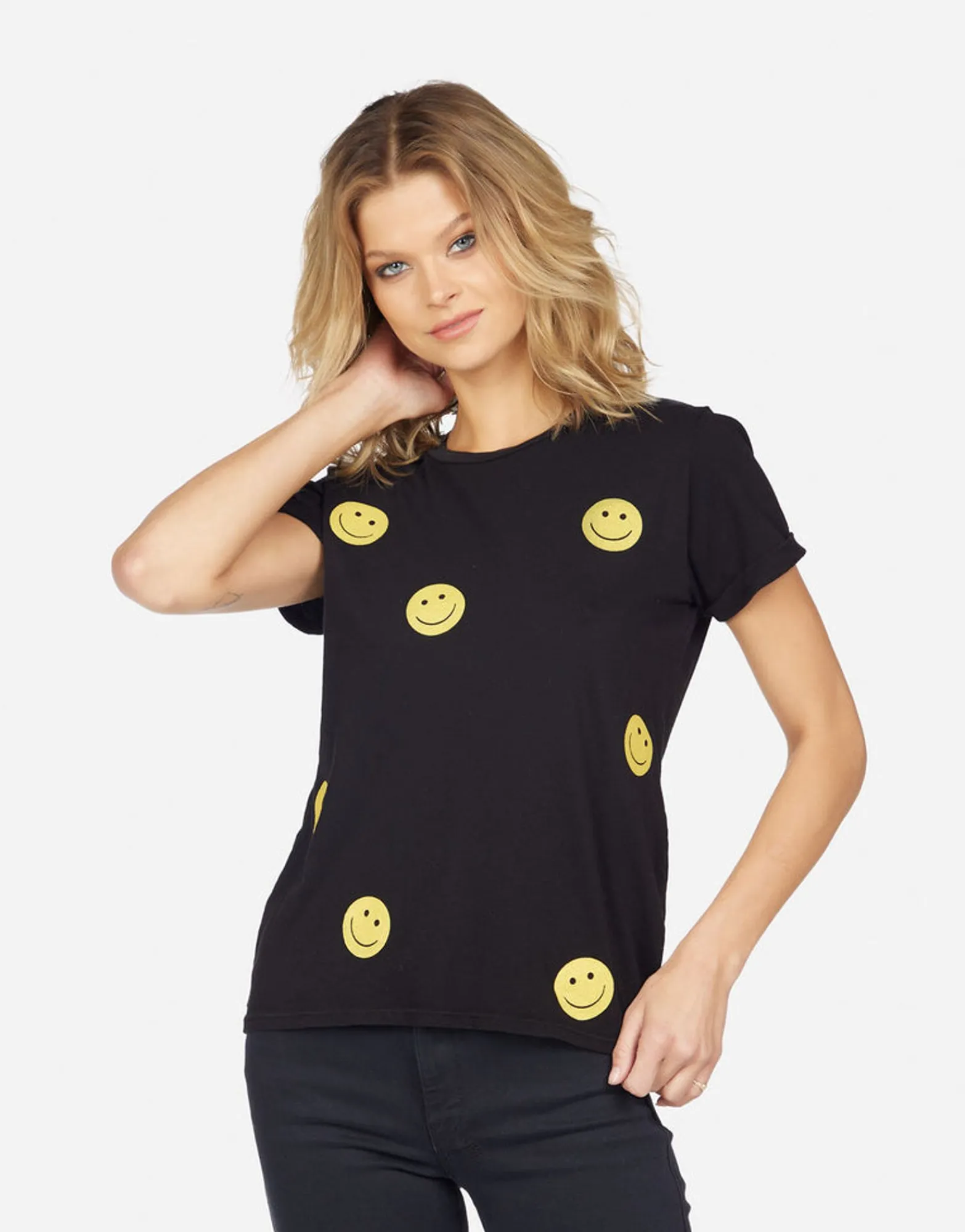 Fashion Edda All Over Yellow Smiley Women Short Sleeve