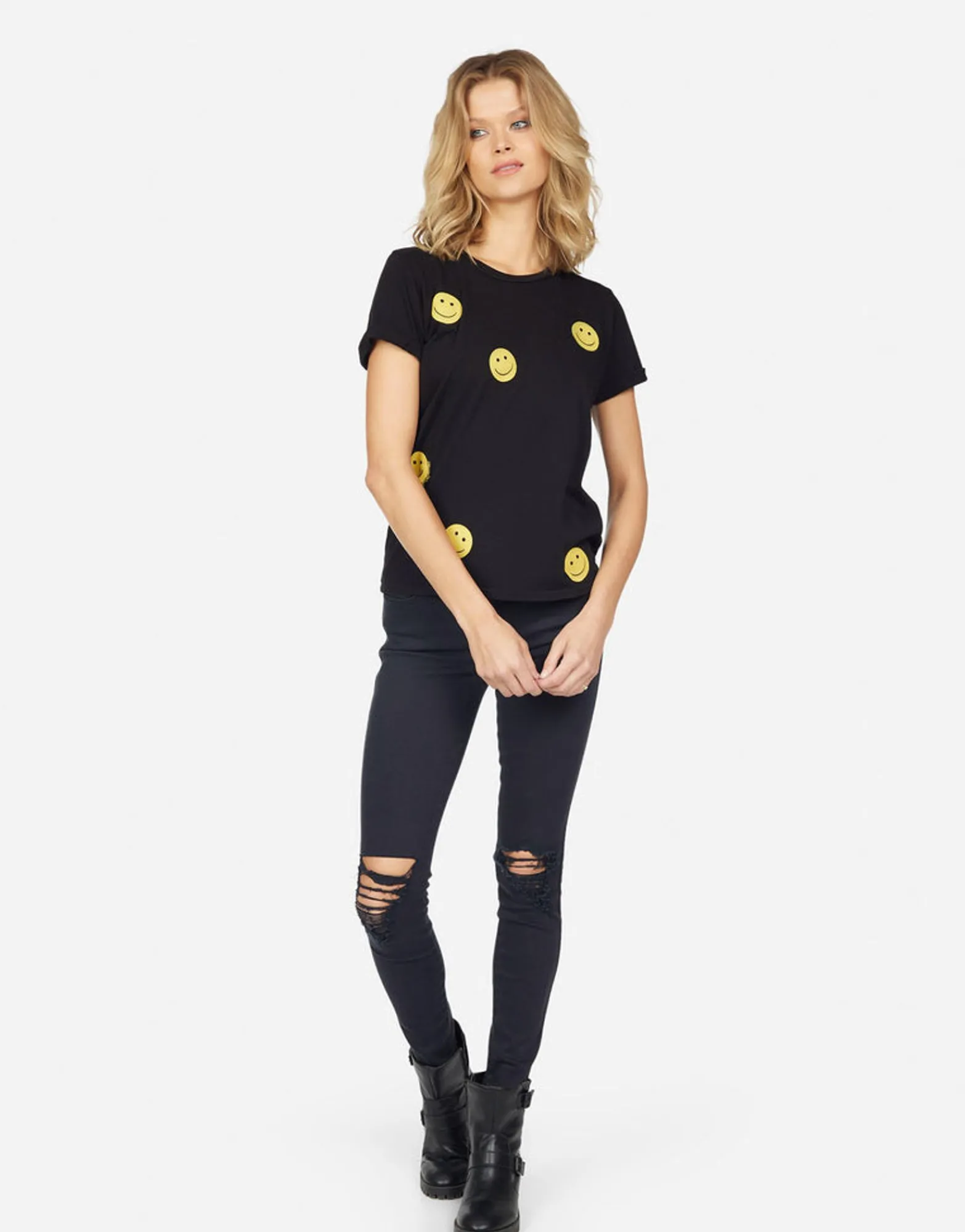 Fashion Edda All Over Yellow Smiley Women Short Sleeve