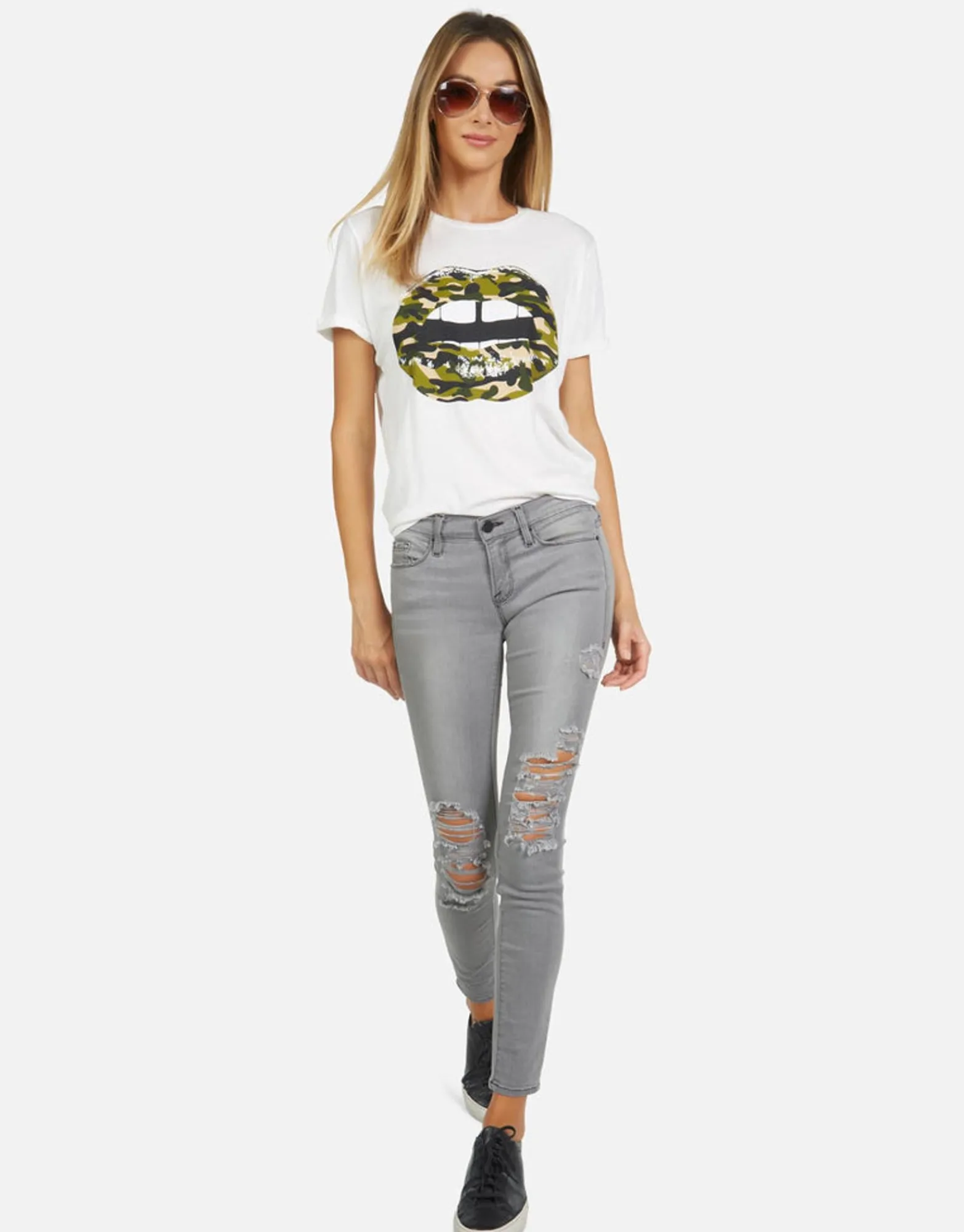 Clearance Edda Camo Lip Women Short Sleeve