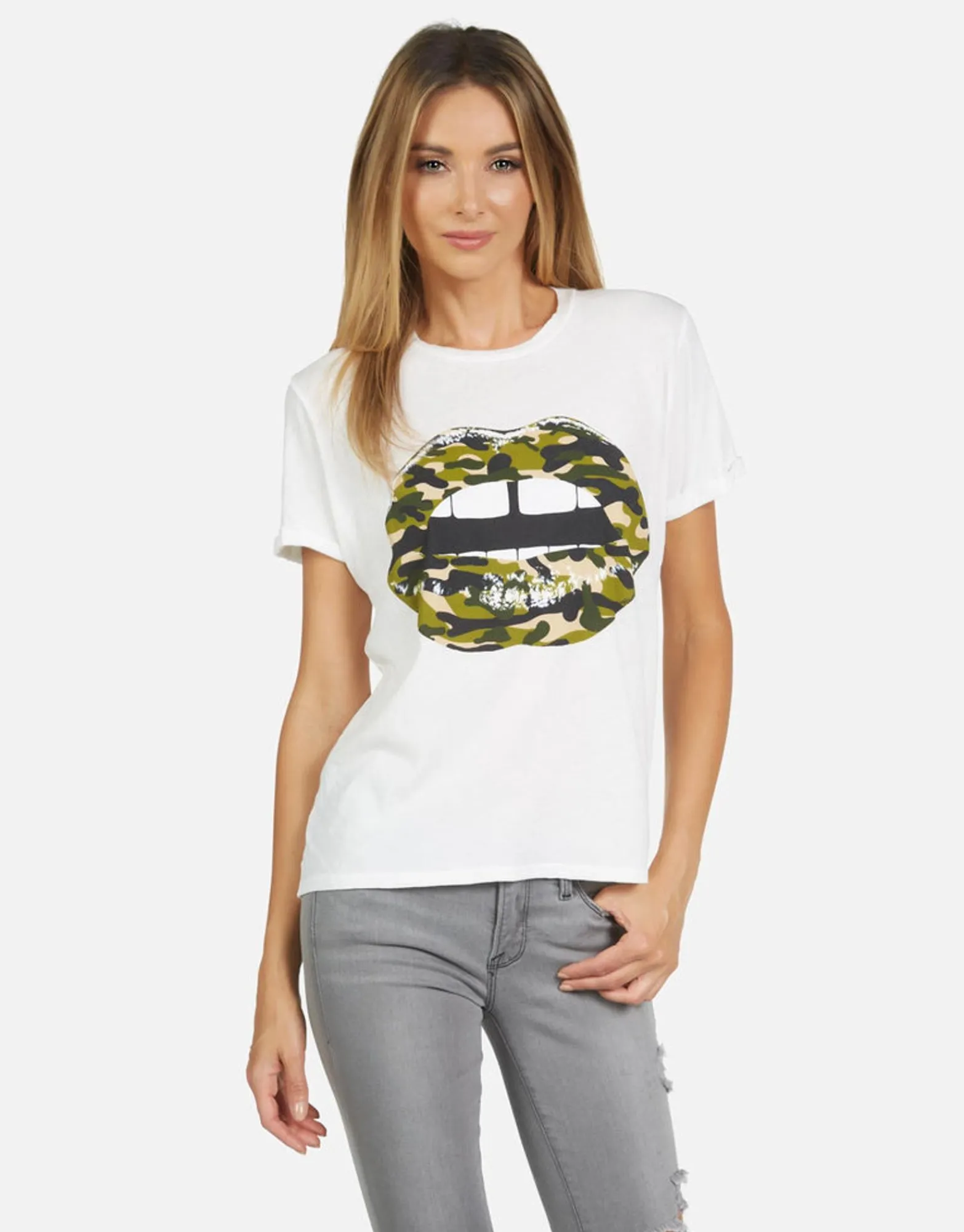 Clearance Edda Camo Lip Women Short Sleeve