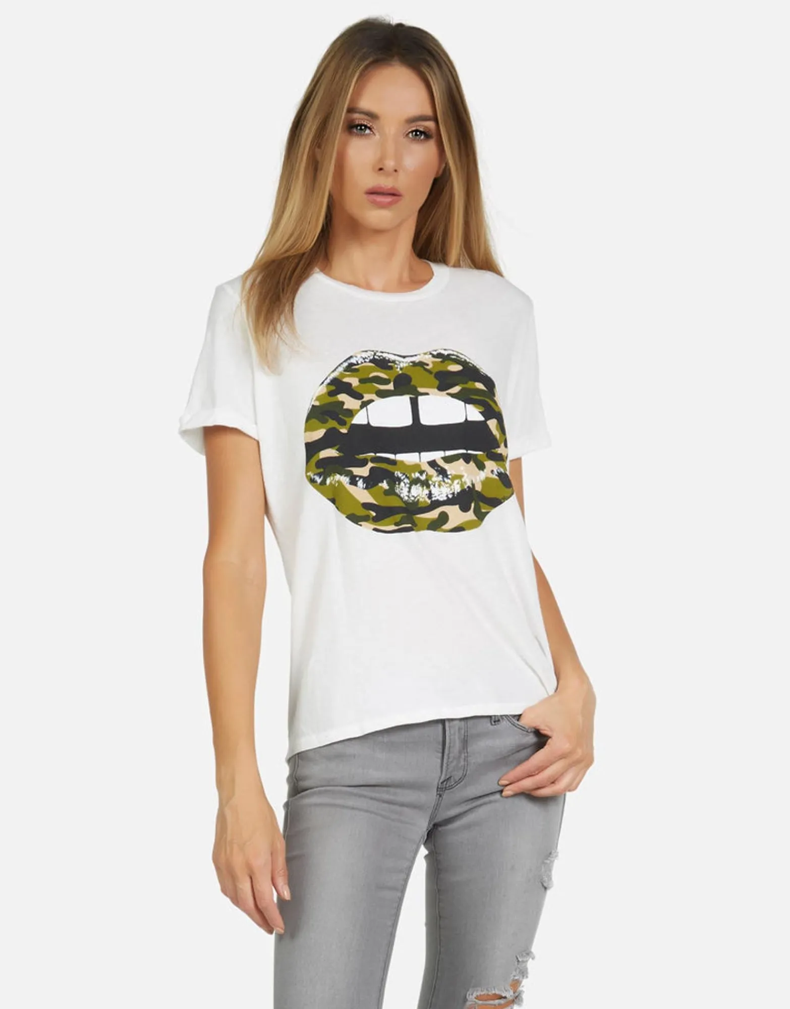 Clearance Edda Camo Lip Women Short Sleeve