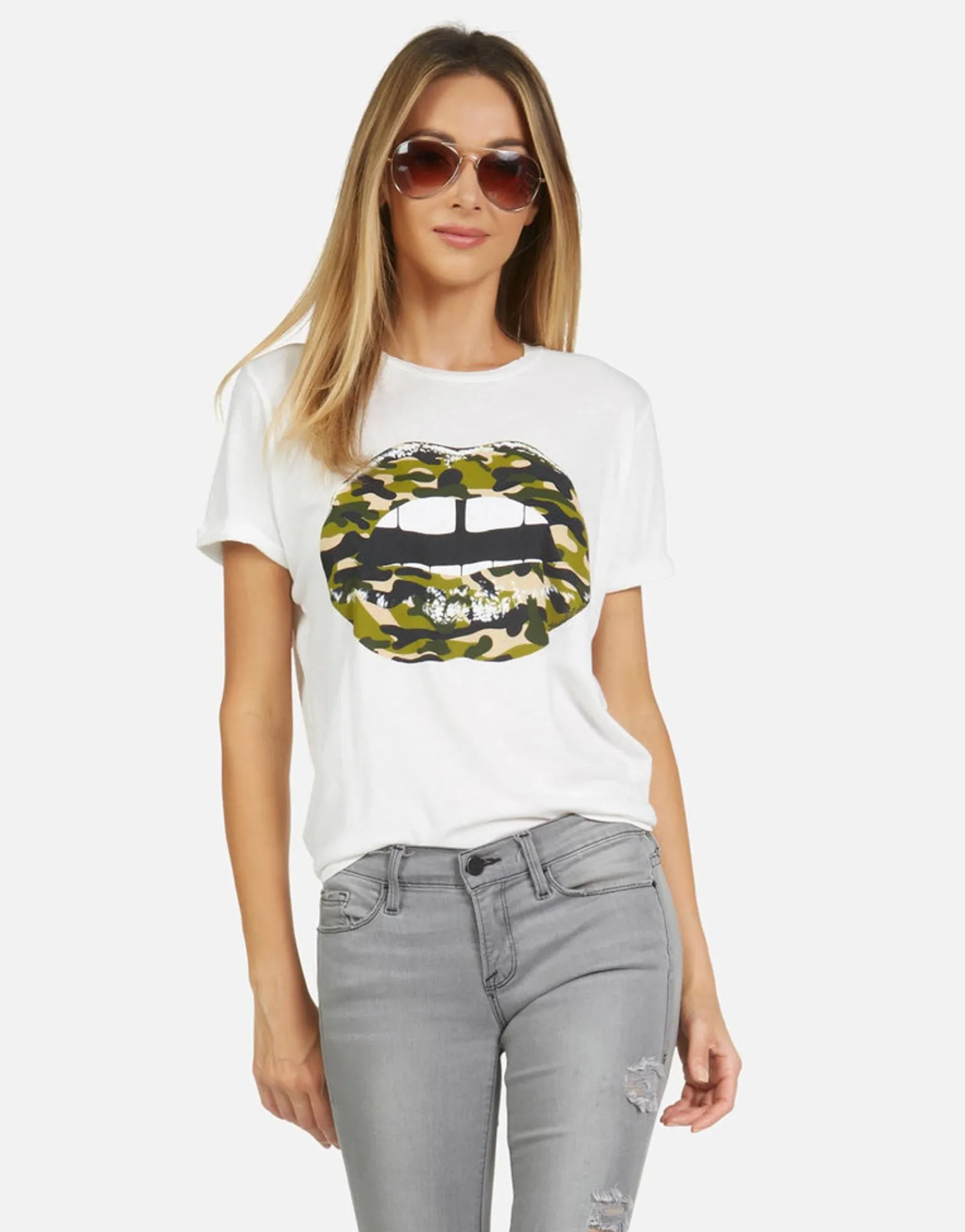 Clearance Edda Camo Lip Women Short Sleeve