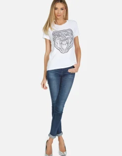 Clearance Edda Crystal Tiger Head Women Short Sleeve