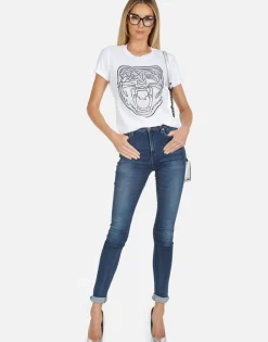 Clearance Edda Crystal Tiger Head Women Short Sleeve