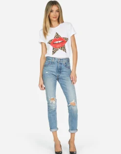 Cheap Edda Leopard Star Lip Women Short Sleeve