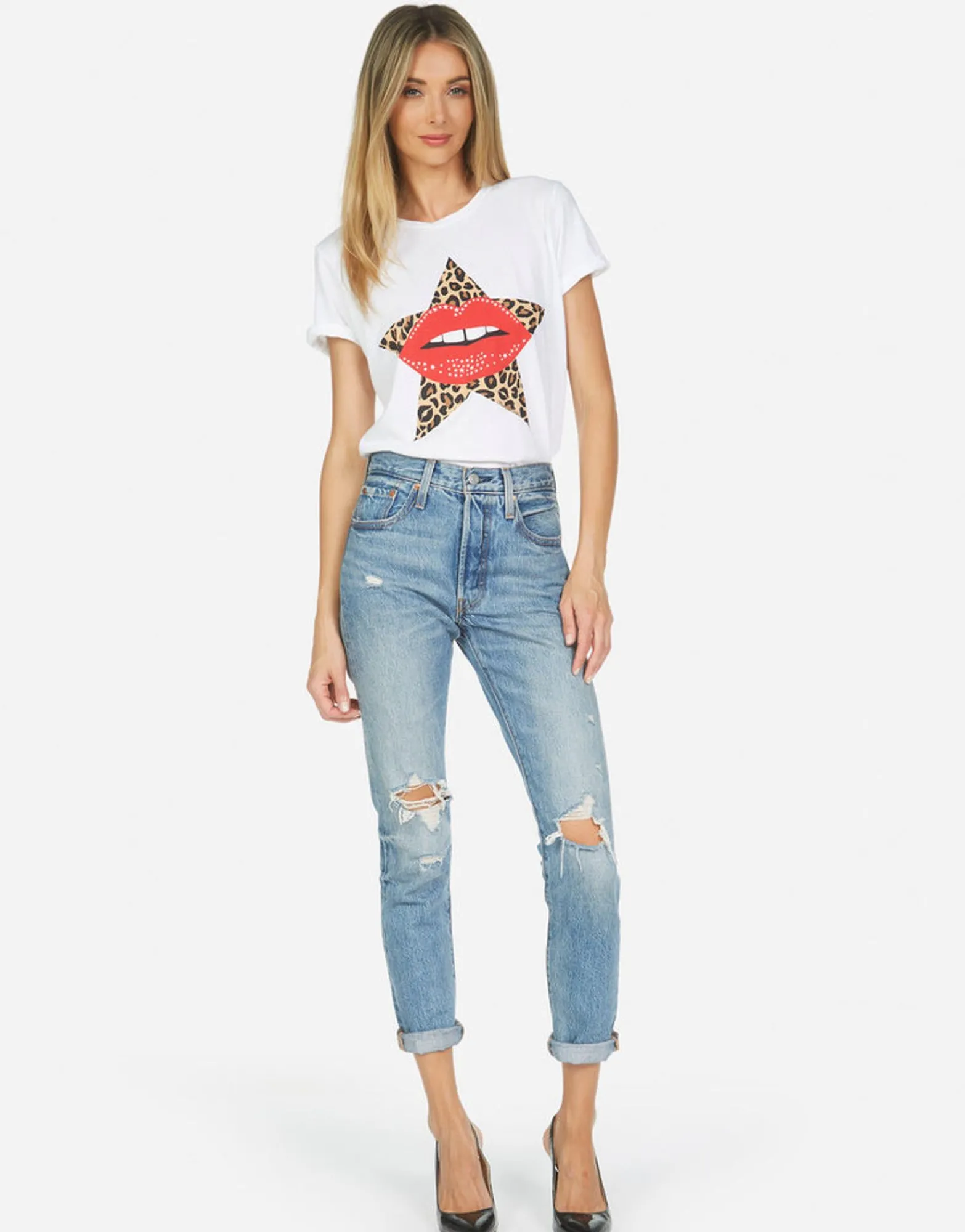 Cheap Edda Leopard Star Lip Women Short Sleeve
