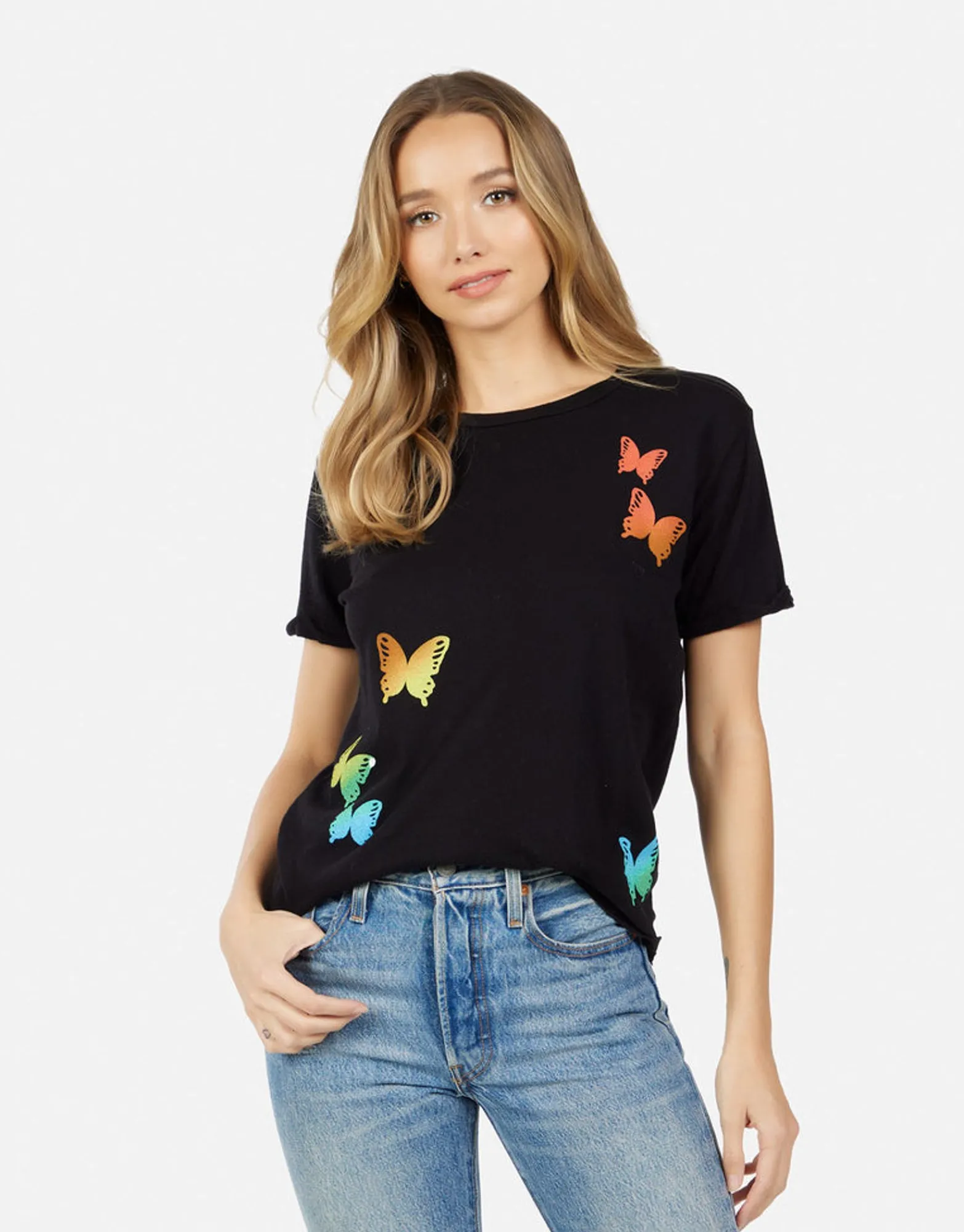 Cheap Edda Rainbow Butterflies Women Short Sleeve