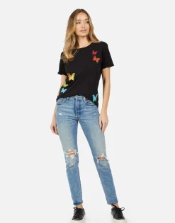 Cheap Edda Rainbow Butterflies Women Short Sleeve