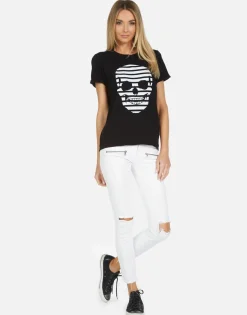 Fashion Edda Stripe Skull Women Short Sleeve