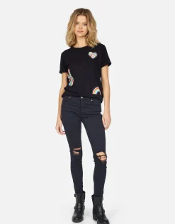 Cheap Edda Studded Stripe Peace Women Short Sleeve