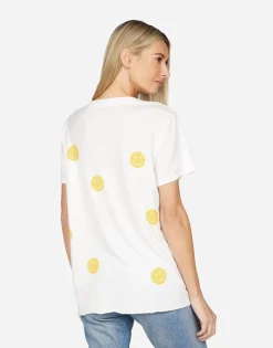 Shop Elara All Over Yellow Smiley Women Short Sleeve