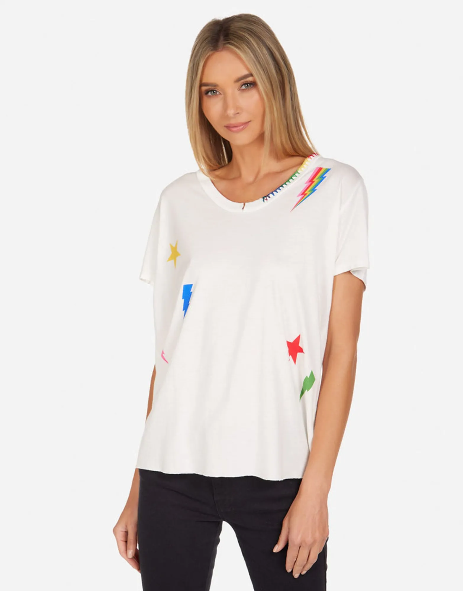 Best Elara Rainbow Lightning Star Women Short Sleeve
