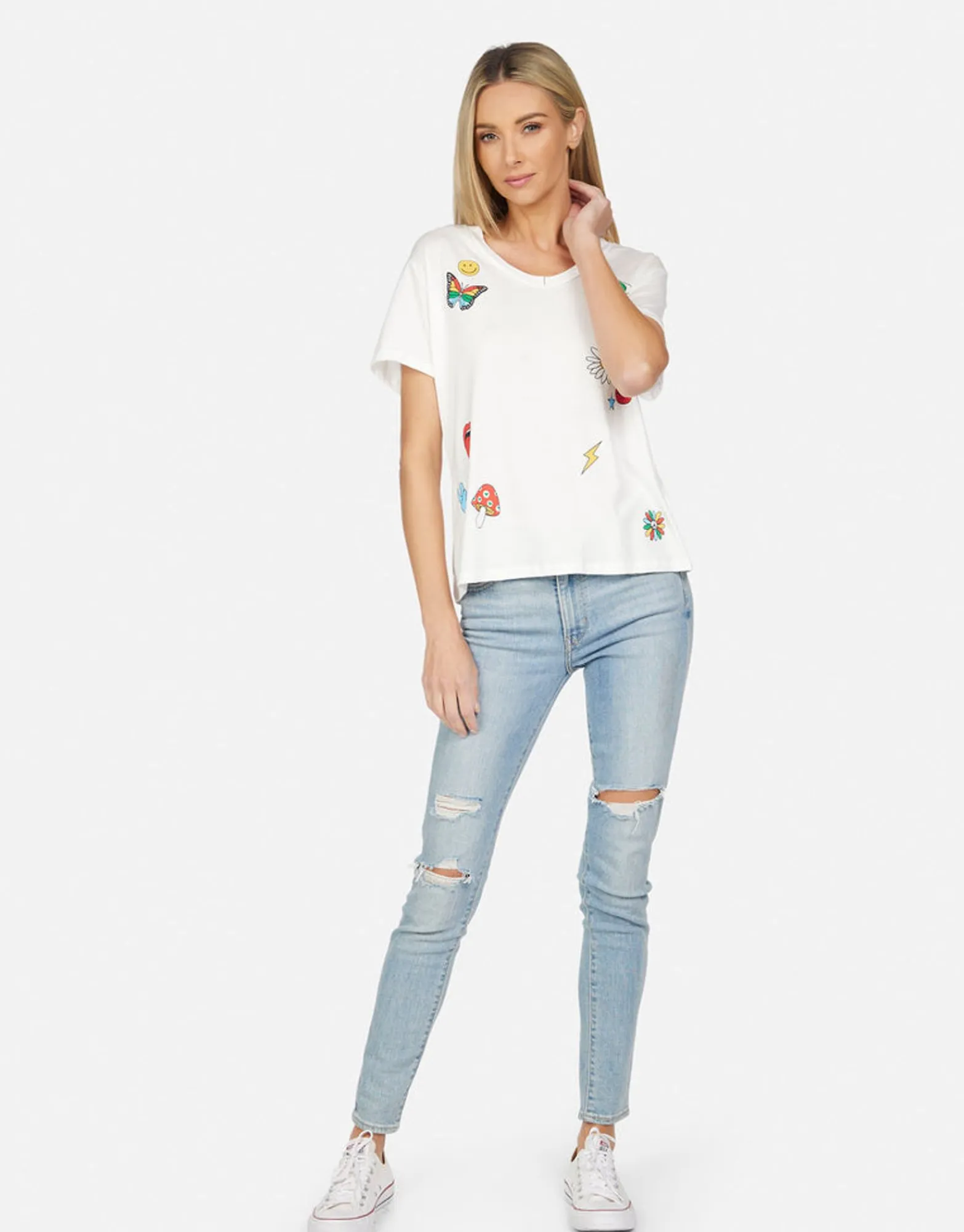 Sale Elara Retro Elements Heart Women Short Sleeve