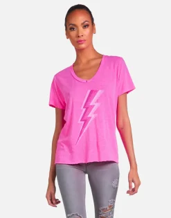 Outlet Elara X Pink Lightning Bolt Women Short Sleeve