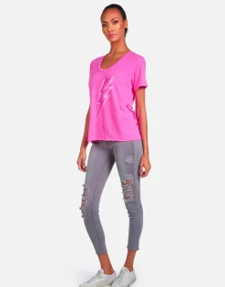 Outlet Elara X Pink Lightning Bolt Women Short Sleeve
