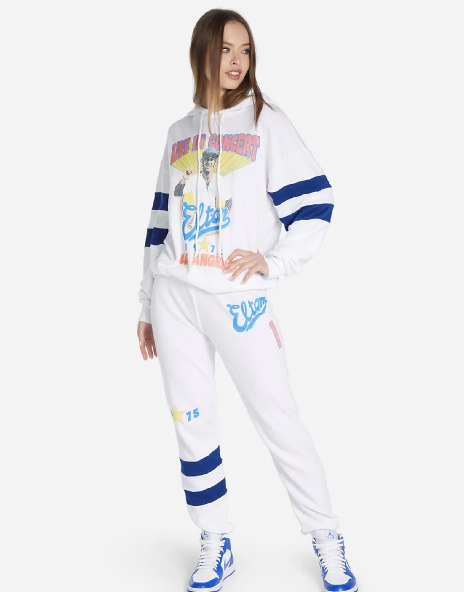 Cheap Elton John Dodgers Classic Hoodie W/ Stripe Sleeves | Nadine By Women Hoodies