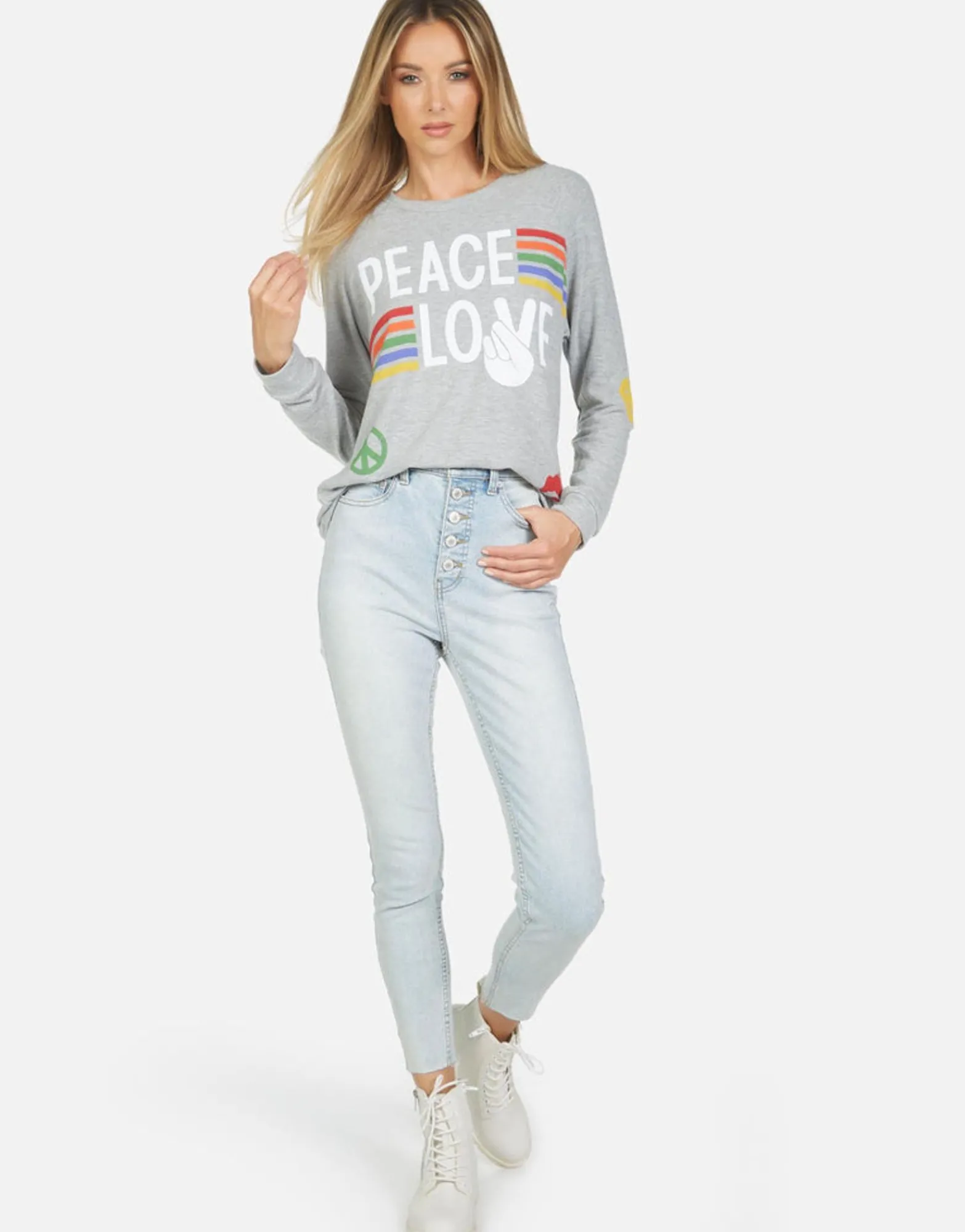 Sale Everly Peace Love Stripe Women Long Sleeve