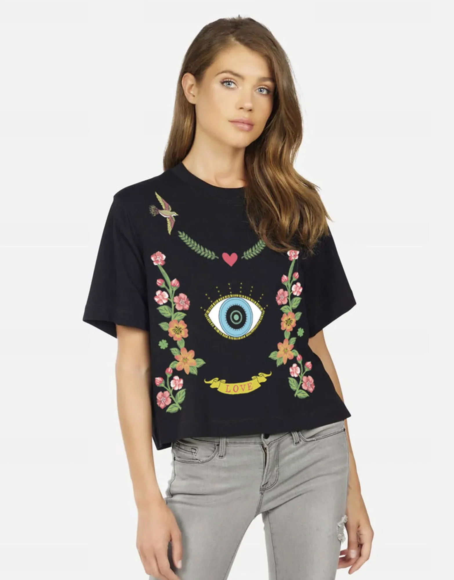 Cheap Floral Eye Love Boxy Crop Tee In | Rue By Women Short Sleeve