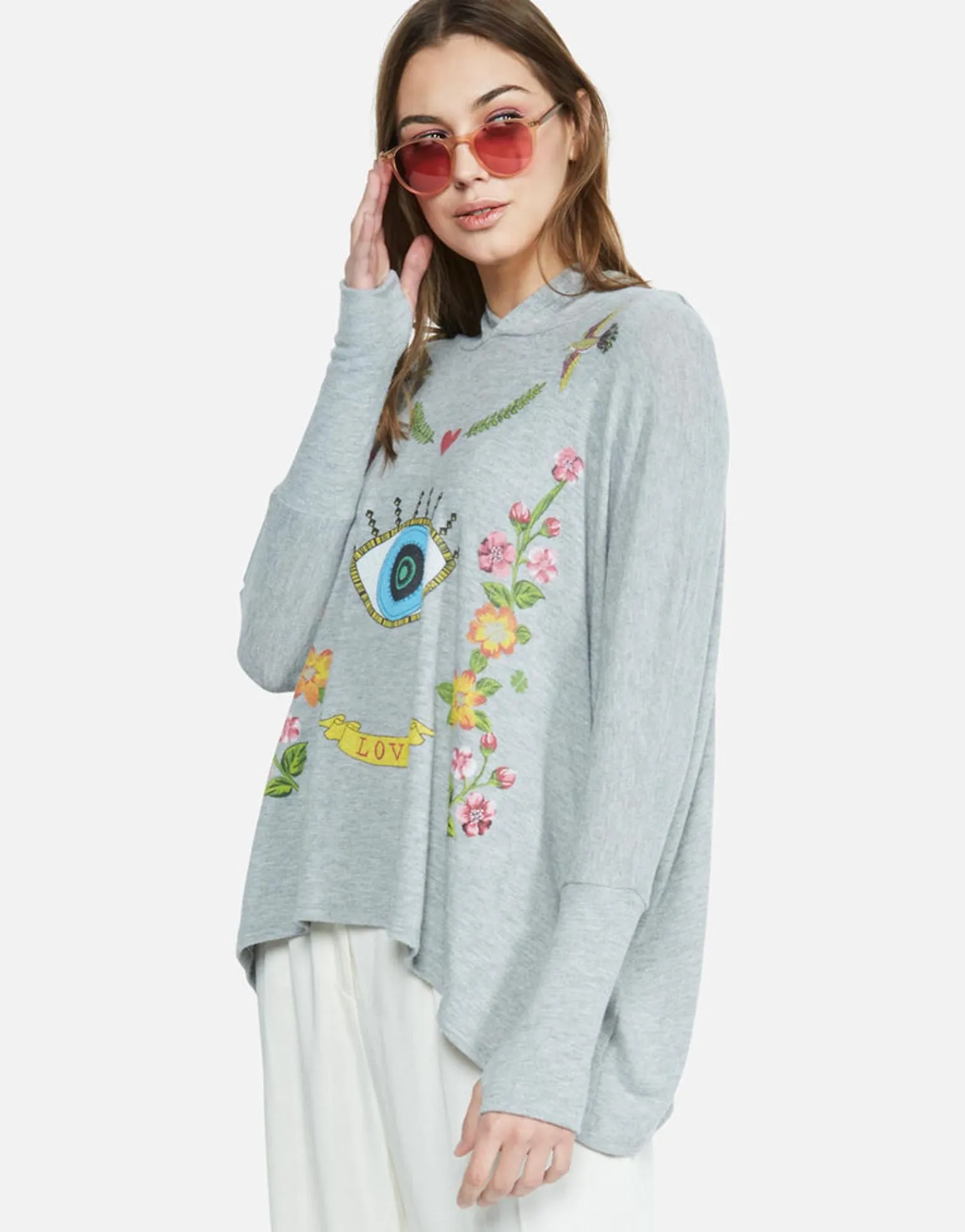Best Sale Floral Eye Love Oversized Pullover W/ Hood | Wilma By Women Hoodies