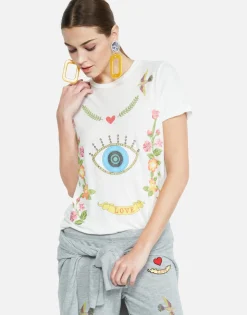 Hot Floral Eye Love Vintage Roll Slv Tee | Edda By Women Short Sleeve