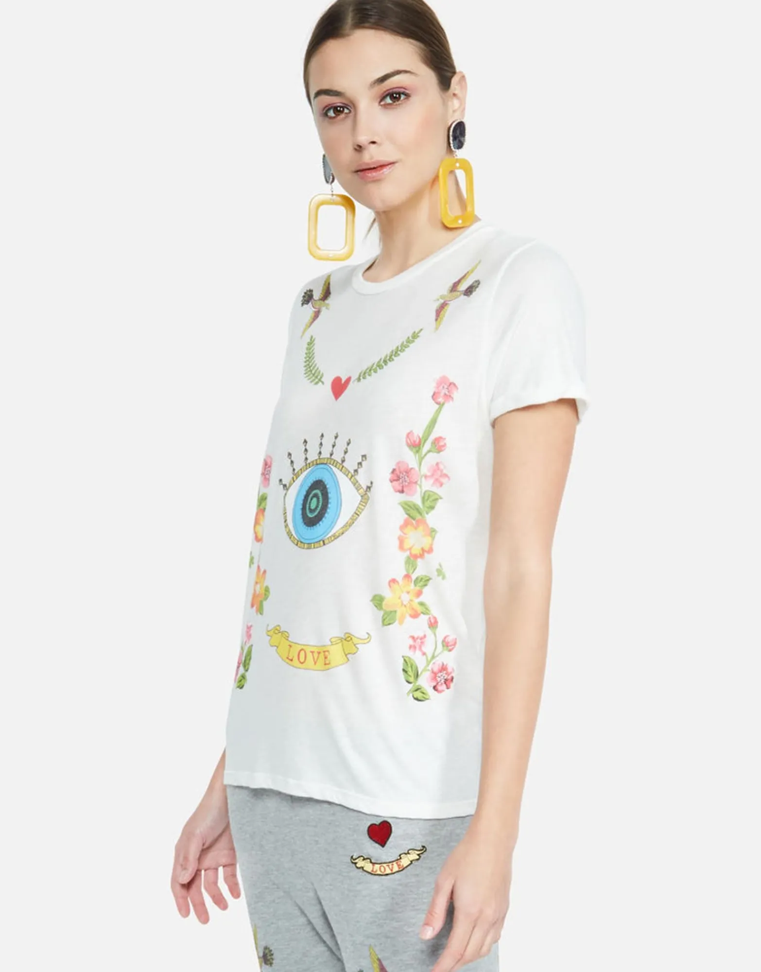 Hot Floral Eye Love Vintage Roll Slv Tee | Edda By Women Short Sleeve