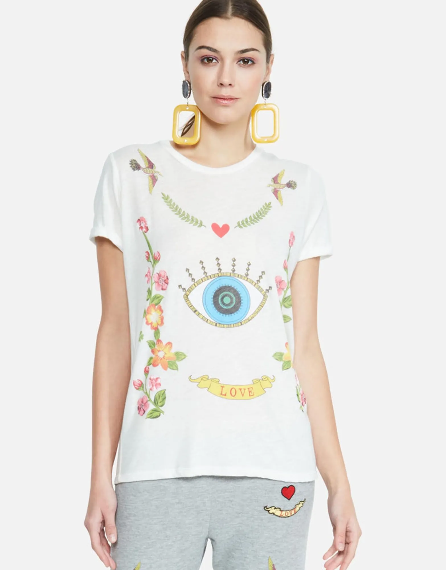 Hot Floral Eye Love Vintage Roll Slv Tee | Edda By Women Short Sleeve