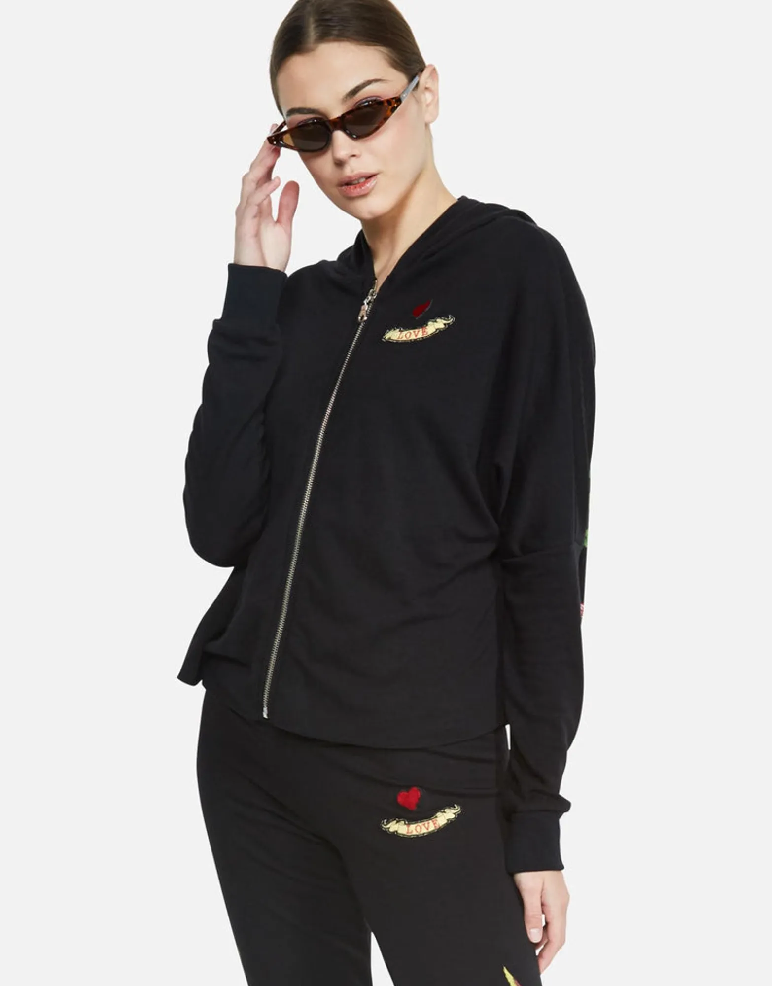 Cheap Floral Eye Love Zip Up Hoodie W/ Hi Low Hem | Amina By Women Hoodies