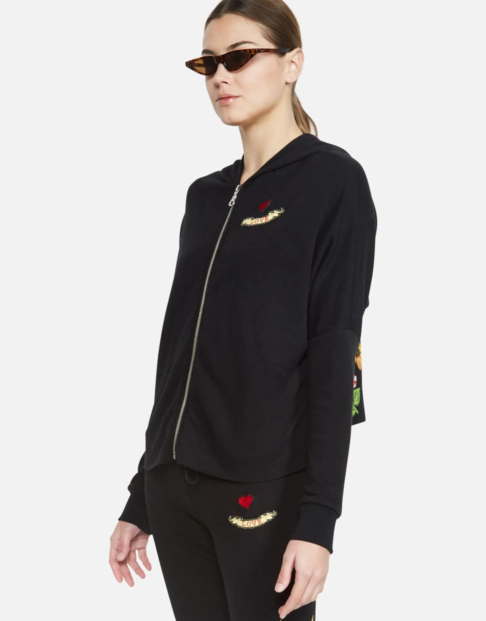 Cheap Floral Eye Love Zip Up Hoodie W/ Hi Low Hem | Amina By Women Hoodies