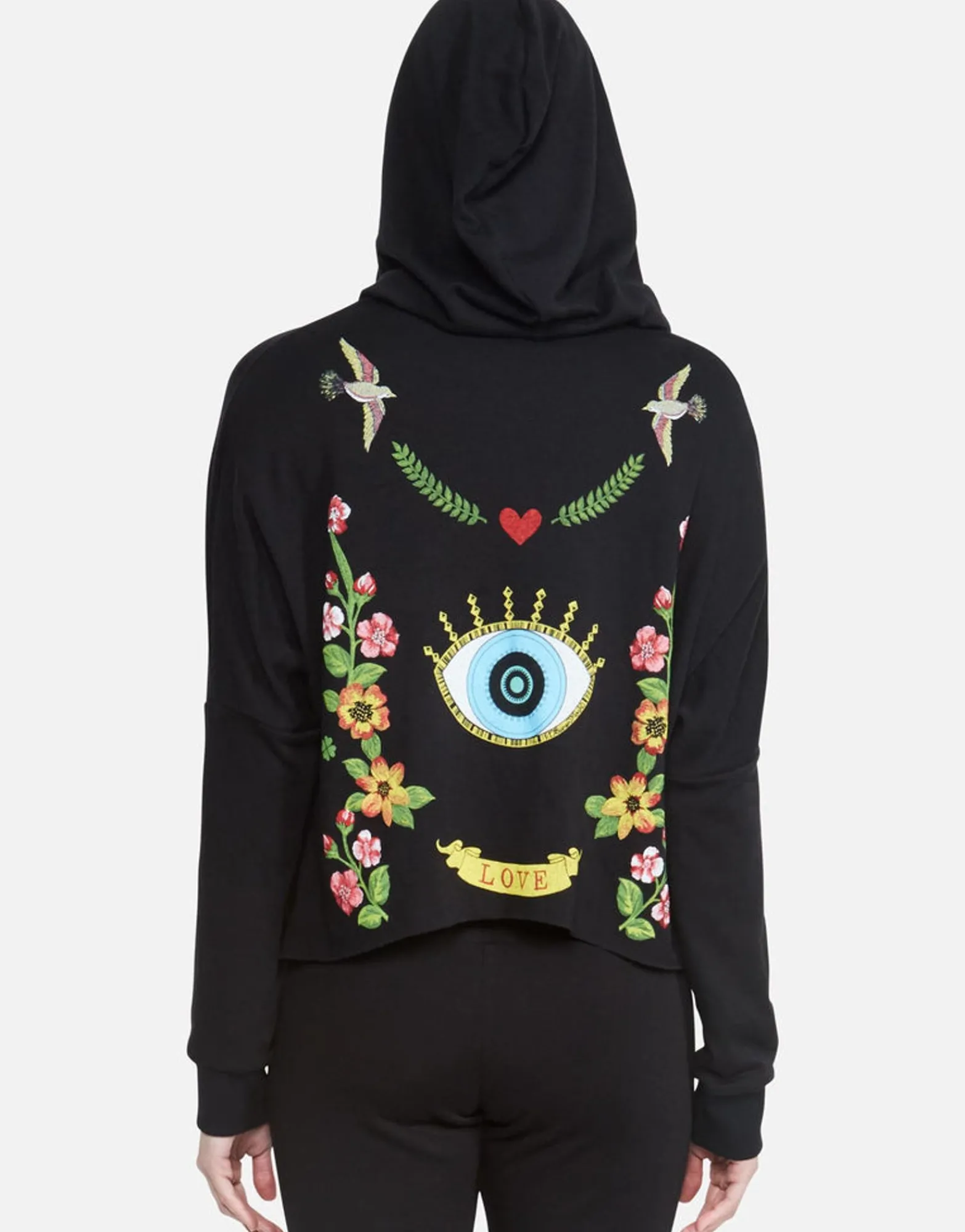 Cheap Floral Eye Love Zip Up Hoodie W/ Hi Low Hem | Amina By Women Hoodies