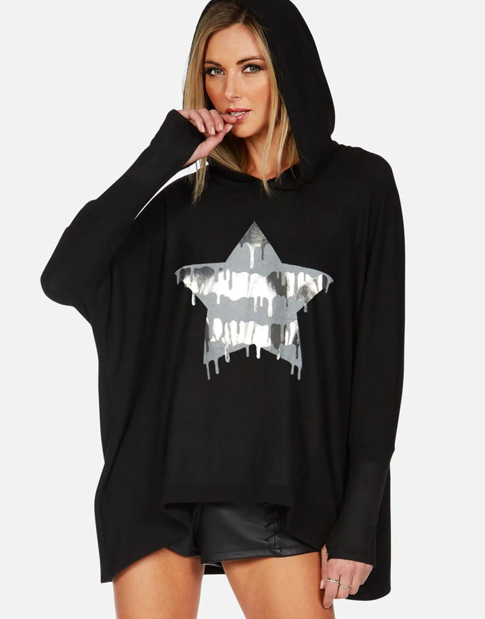 Cheap Foil Dripping Star Oversized Pullover Hoodie | Wilma By Women Hoodies