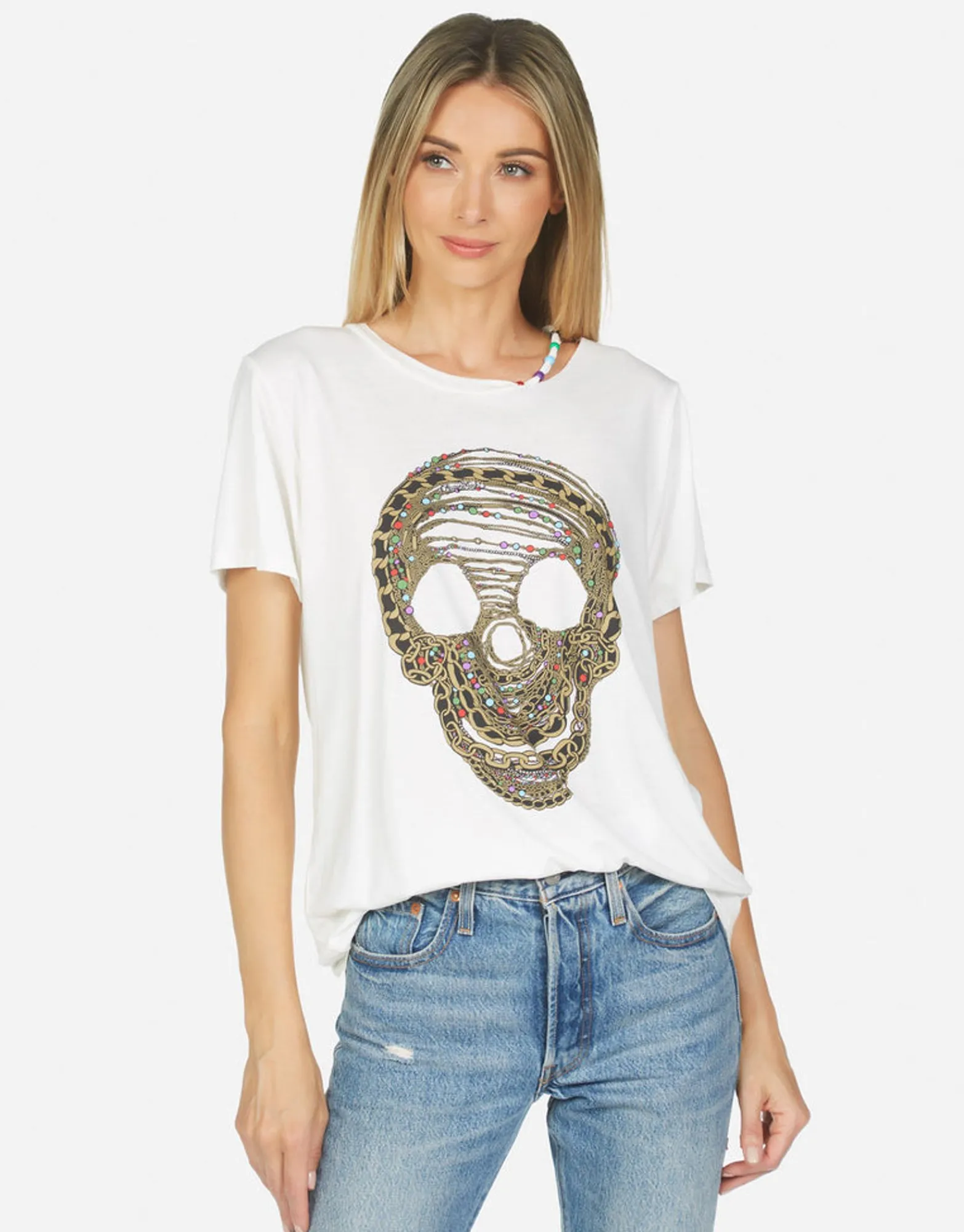 Cheap Gabriella Beaded Chain Skull Women Short Sleeve