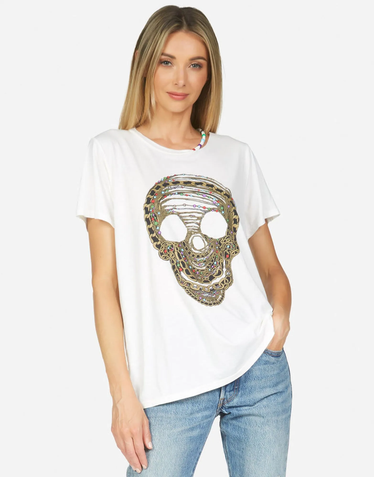 Cheap Gabriella Beaded Chain Skull Women Short Sleeve