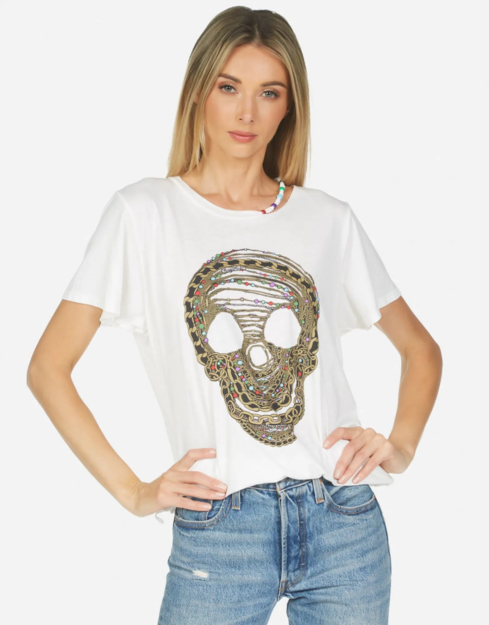 Cheap Gabriella Beaded Chain Skull Women Short Sleeve