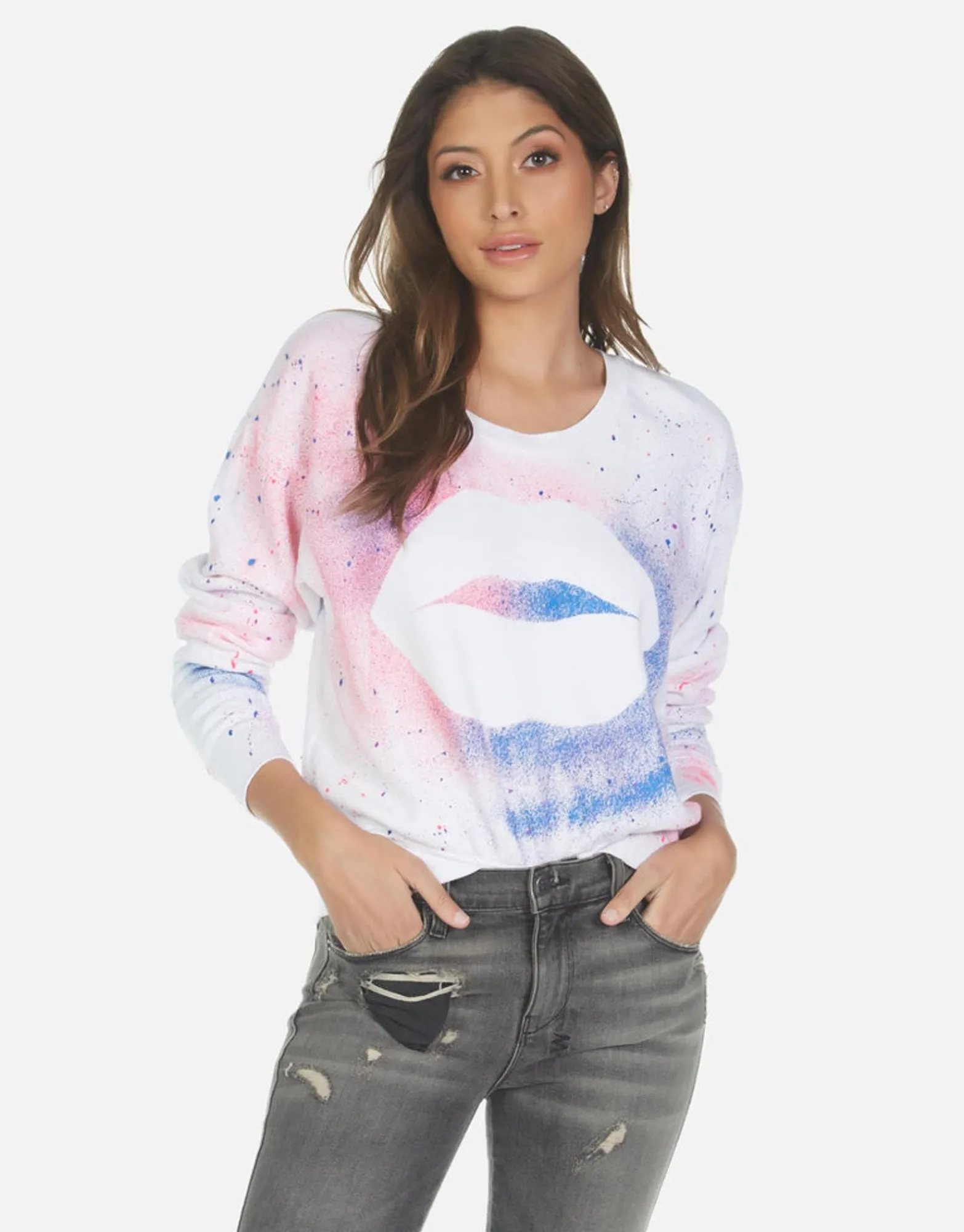 Fashion Galaxy Lip Women'S Crop Pullover Top | Farrah By Women Long Sleeve