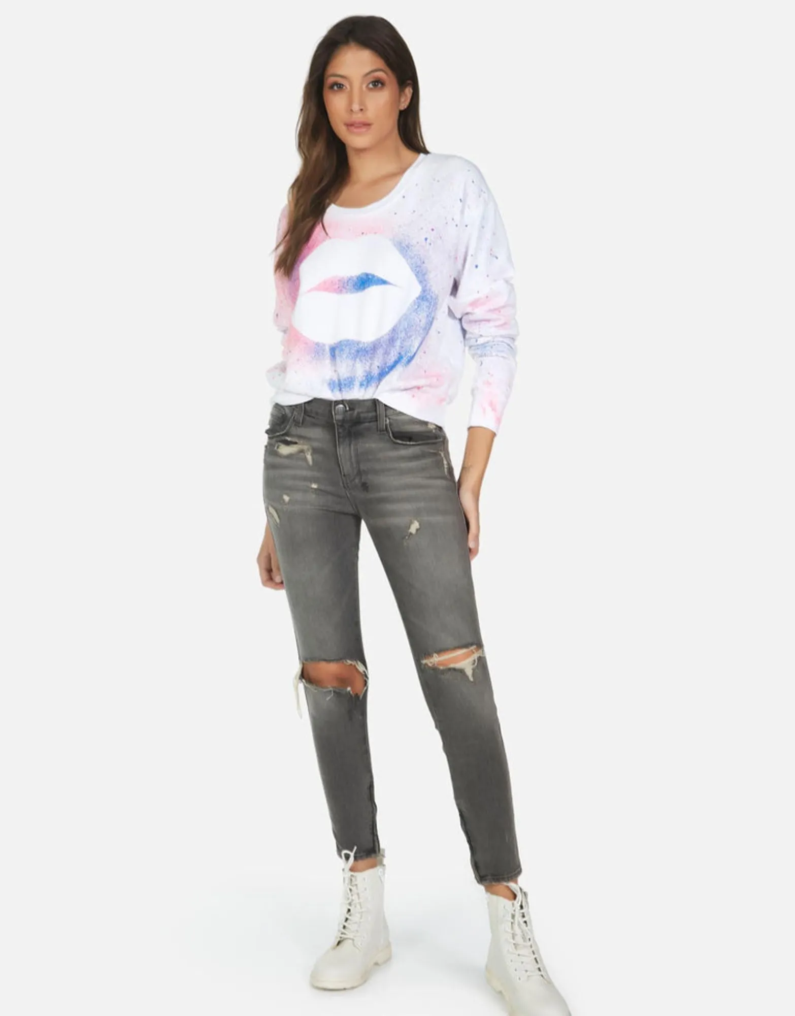 Fashion Galaxy Lip Women'S Crop Pullover Top | Farrah By Women Long Sleeve