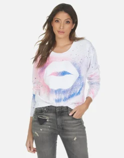 Fashion Galaxy Lip Women'S Crop Pullover Top | Farrah By Women Long Sleeve