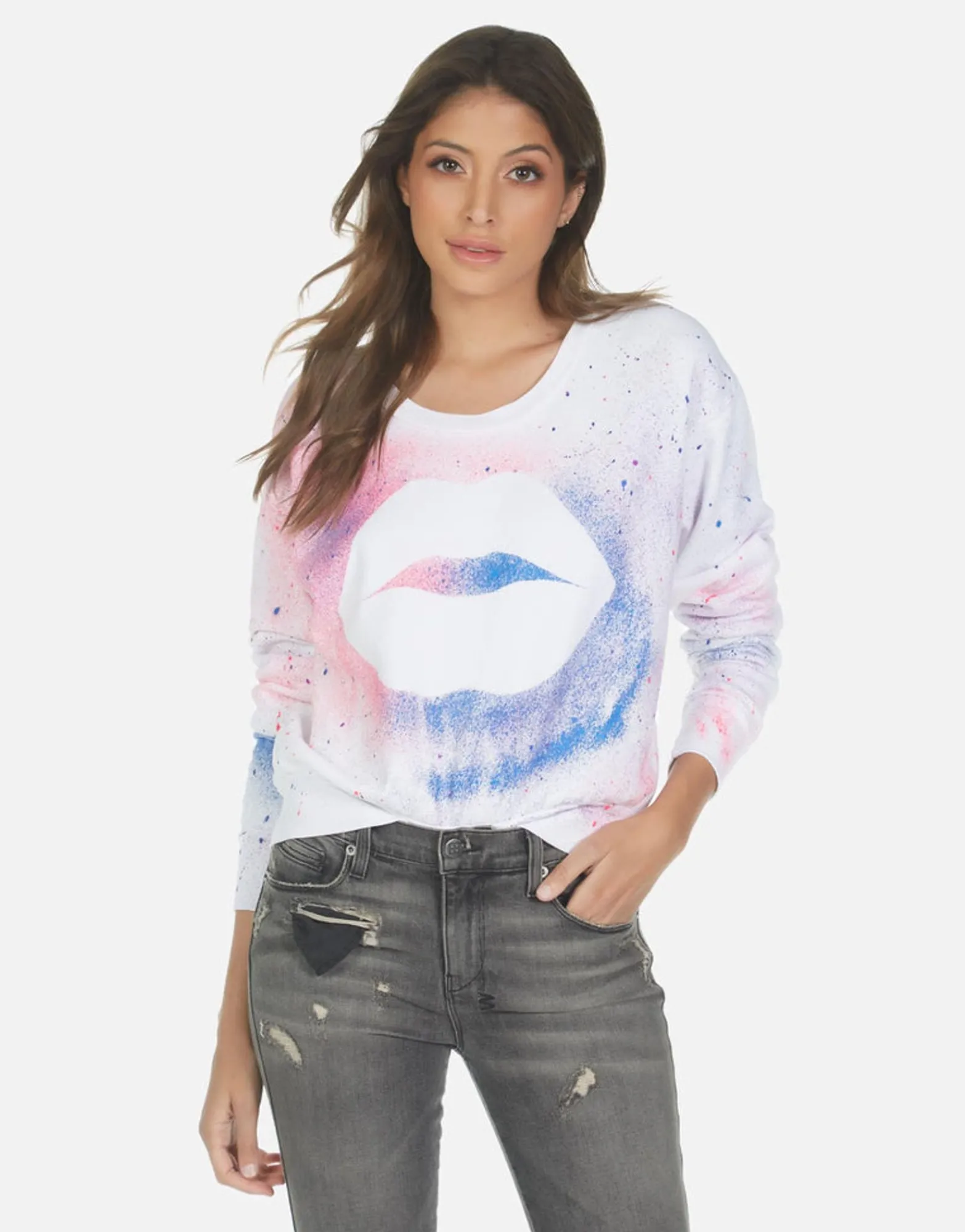 Fashion Galaxy Lip Women'S Crop Pullover Top | Farrah By Women Long Sleeve