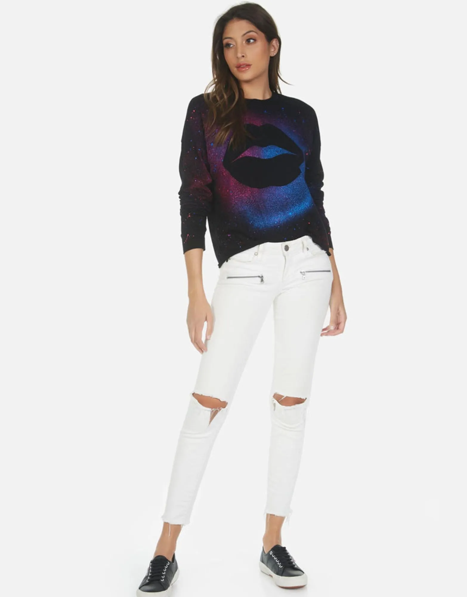 Best Sale Galaxy Lip Women'S L/S Crop Pullover Tee | Luella By Women Long Sleeve