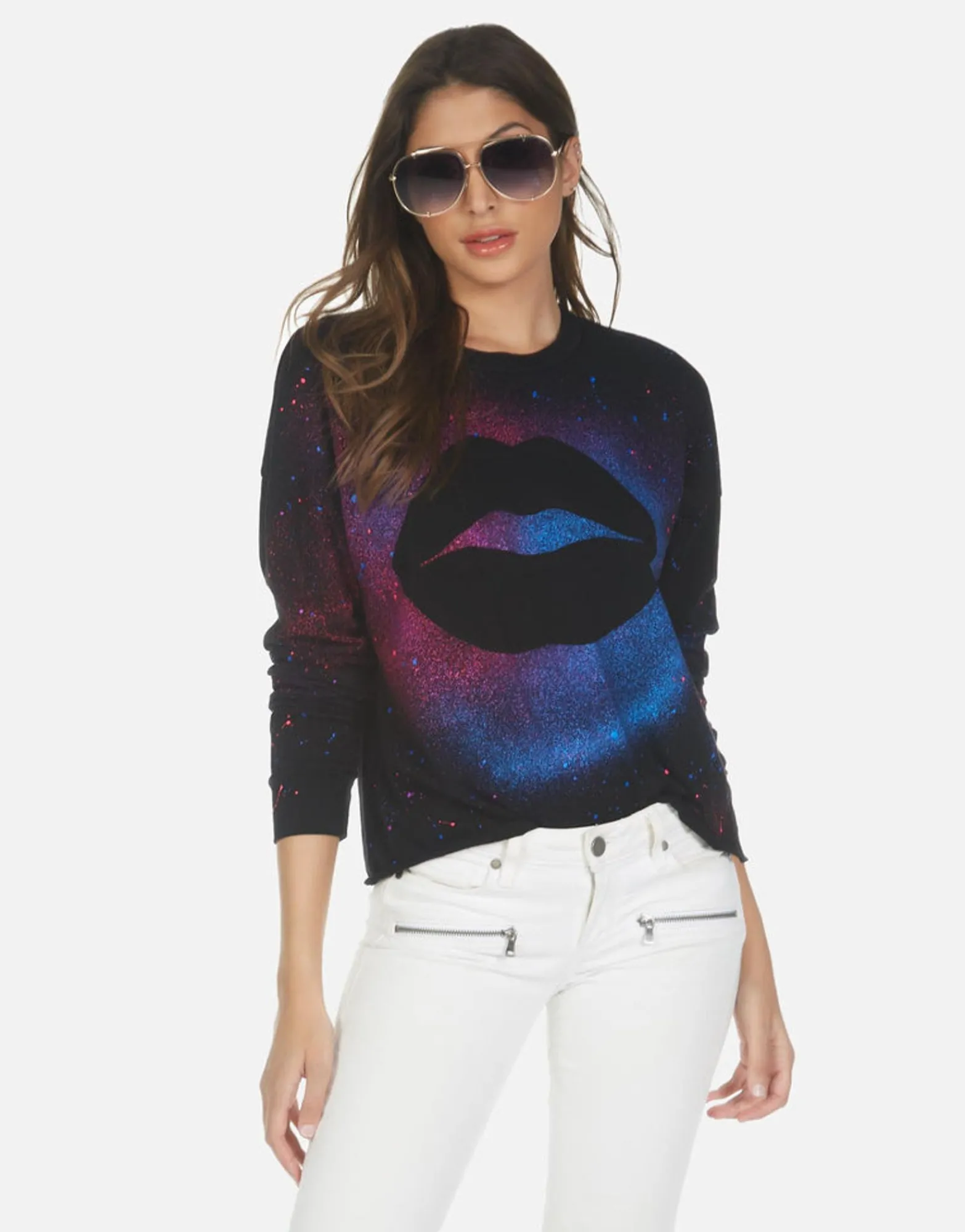 Best Sale Galaxy Lip Women'S L/S Crop Pullover Tee | Luella By Women Long Sleeve