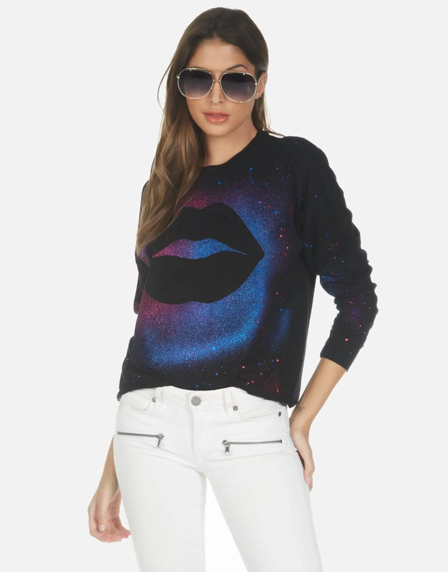 Best Sale Galaxy Lip Women'S L/S Crop Pullover Tee | Luella By Women Long Sleeve
