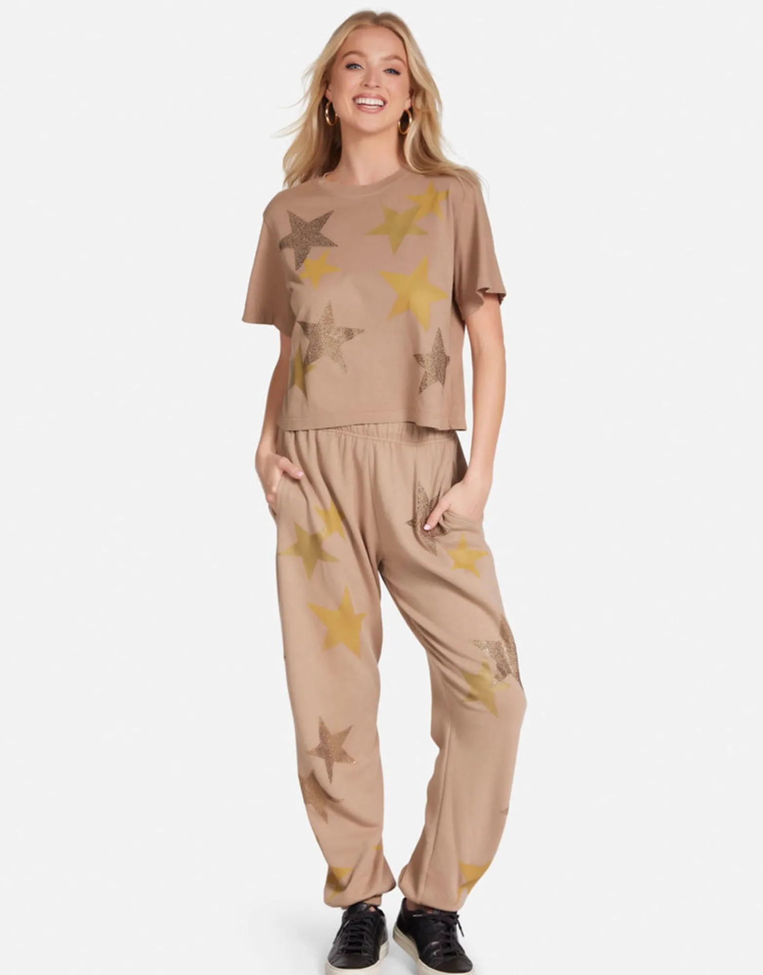 Sale Gold Crystal Multi Stars Boxy Crop Tee | Rue By Women Short Sleeve