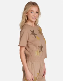 Sale Gold Crystal Multi Stars Boxy Crop Tee | Rue By Women Short Sleeve