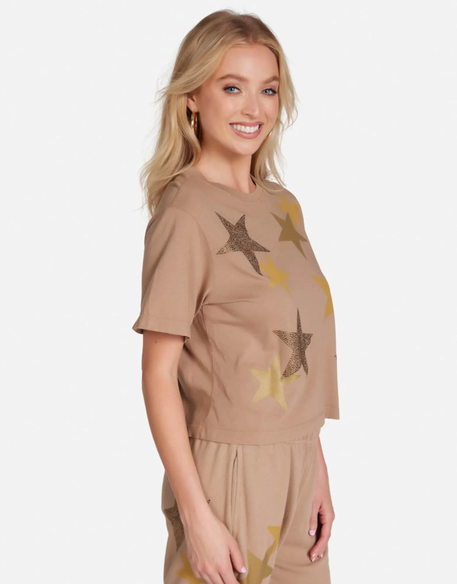 Sale Gold Crystal Multi Stars Boxy Crop Tee | Rue By Women Short Sleeve