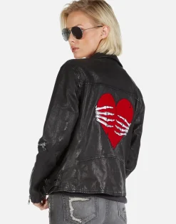 Best Gold Foil Chain Lip Leather Moto Jacket | Posey By Women Jackets