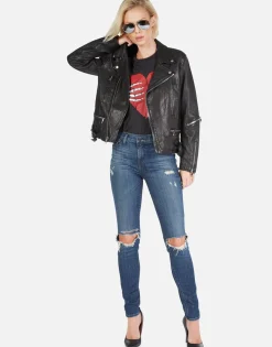 Best Gold Foil Chain Lip Leather Moto Jacket | Posey By Women Jackets