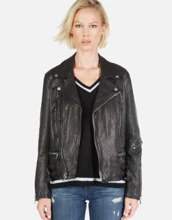 Best Gold Foil Chain Lip Leather Moto Jacket | Posey By Women Jackets