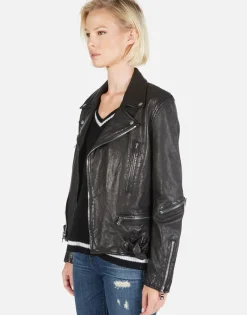 Best Gold Foil Chain Lip Leather Moto Jacket | Posey By Women Jackets